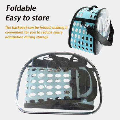 Black Foldable Breathable Pet Carrier with Panoramic Window & Strap - EVA &  Lychee Leather Crossbody Travel Bag (L 42 x 33 x 28.5CM)