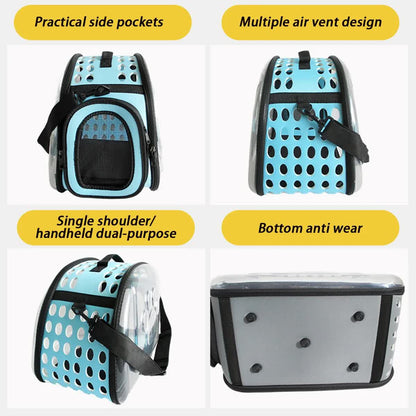 Black Foldable Breathable Pet Carrier with Panoramic Window & Strap - EVA &  Lychee Leather Crossbody Travel Bag (L 42 x 33 x 28.5CM)