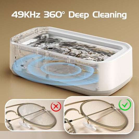 X81 Black Ultrasonic Jewelry & Eyeglass Deep Cleaner with Cloth - Touch Control & 3-Level Intelligent Timers and Large 650ml Stainless Steel Tank.