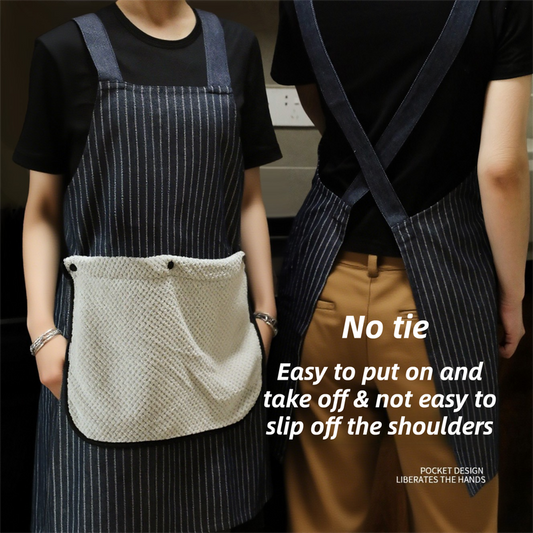 2-Pack Black Waterproof & Oil-Proof Cross-Back Kitchen Apron with No-Tie Slip-On Design and Detachable Hand Towels
