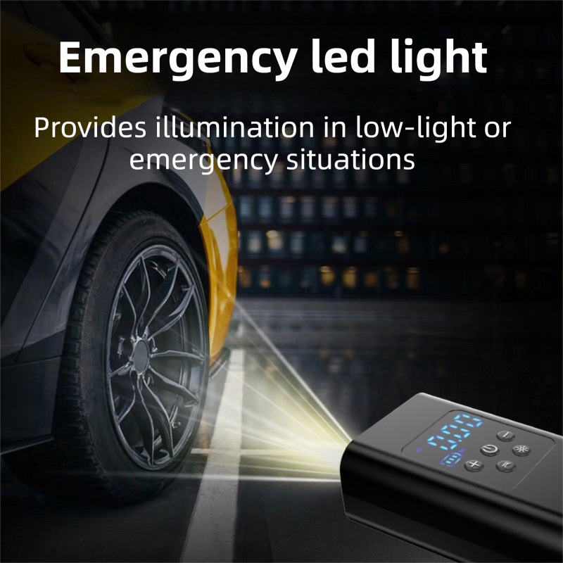 Wireless Rechargeable Tire Inflator with 4 Inflation Modes & 5 Inflatable Parts - Real-Time LCD Precision Gauge, Auto-Stop & Emergency LED Light(2-Cell).