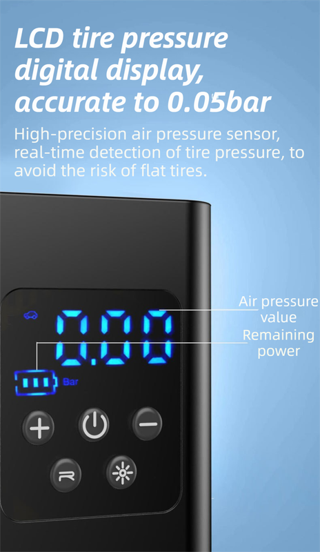 Wireless Rechargeable Tire Inflator with 4 Inflation Modes & 5 Inflatable Parts - Real-Time LCD Precision Gauge, Auto-Stop & Emergency LED Light(2-Cell).