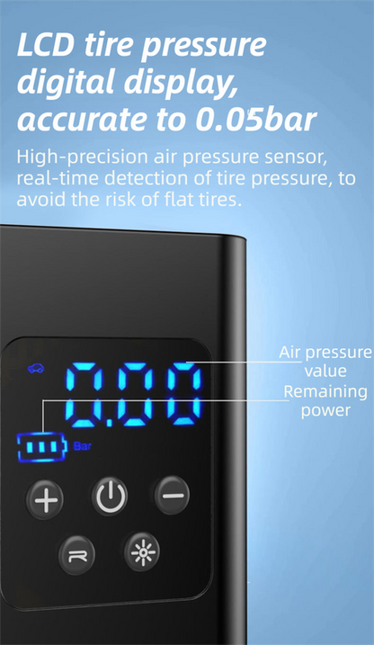 Wireless Rechargeable Tire Inflator with 4 Inflation Modes & 5 Inflatable Parts - Real-Time LCD Precision Gauge, Auto-Stop & Emergency LED Light(2-Cell).