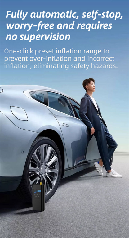 Wireless Rechargeable Tire Inflator with 4 Inflation Modes & 5 Inflatable Parts - Real-Time LCD Precision Gauge, Auto-Stop & Emergency LED Light(2-Cell).