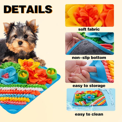 Brown 39X39CM Interactive Fleece Dog Sniffing Mat & Slow Feeder - Stress Relief IQ Training Scent Foraging Blanket for Indoor Cats and Dogs
