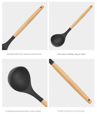 12-Piece White Heat-Resistant Silicone Cooking Utensils with Wooden Handles and Box - Non-Stick Scratch-Free Kitchen Tool Kit