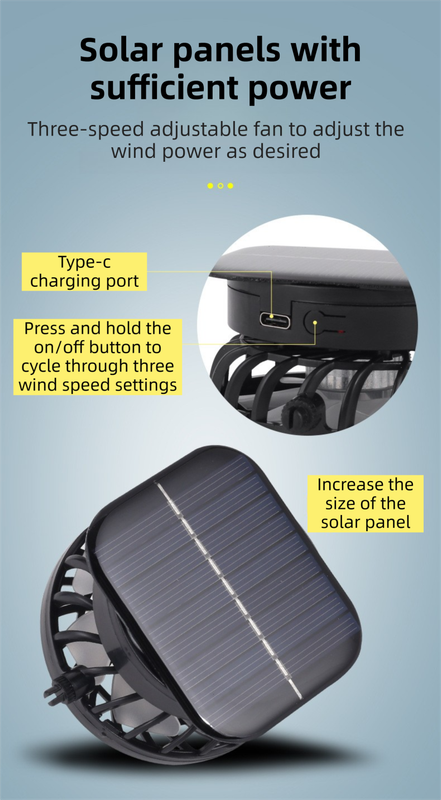 Black Dual Turbo Fan Sun Hat with Square Solar Panel & TypeC Interface - Waterproof 14cm Wide-Brim Cooling Hat for Outdoor Fishing Hiking Camping.
