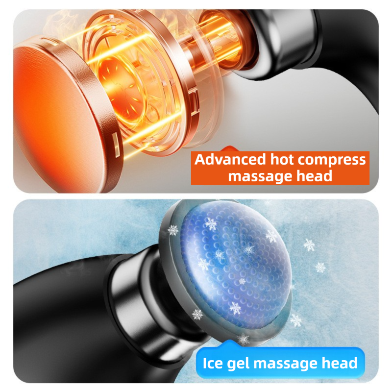 Black-Sliver Foldable Percussion Massage Gun with Hot Cold Compress & 10 Heads - 9 Speed Levels and High Frequency Vibration Full Body Muscle Relaxer