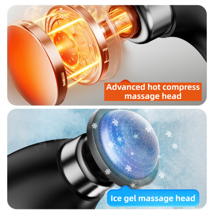Black-Sliver Foldable Percussion Massage Gun with Hot Cold Compress & 10 Heads - 9 Speed Levels and High Frequency Vibration Full Body Muscle Relaxer