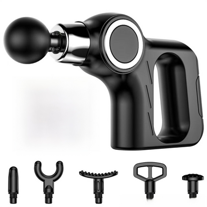 Black Portable Mini Triangle Massage Gun with 6 Heads & 6 Speed Setting - High Frequency Muscle Stimulator for Professional Fitness (Button Model)