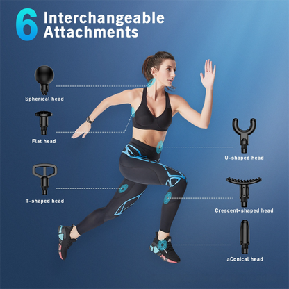 Black Portable Mini Triangle Massage Gun with 6 Heads & 6 Speed Setting - High Frequency Muscle Stimulator for Professional Fitness (Button Model)