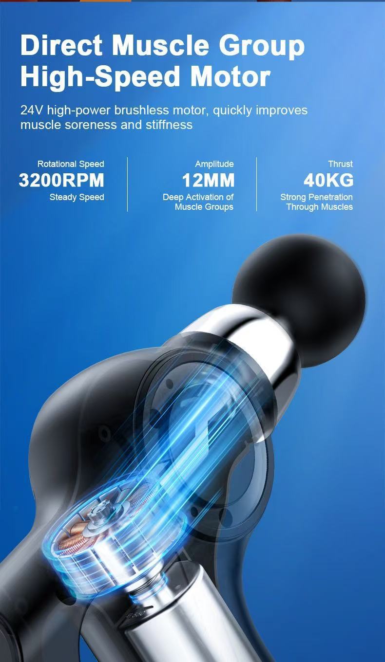 Black Portable Mini Triangle Massage Gun with 6 Heads & 6 Speed Setting - High Frequency Muscle Stimulator for Professional Fitness (Button Model)