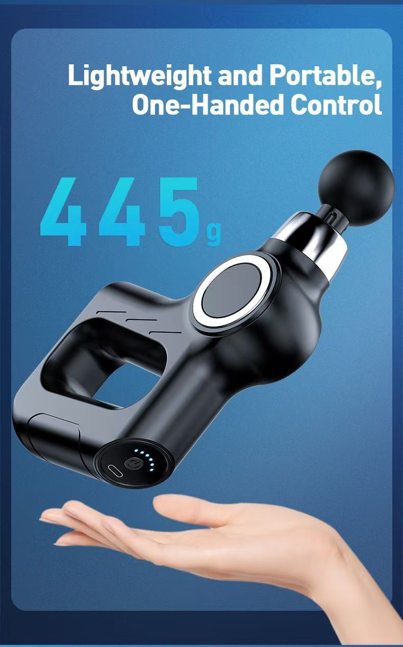 Black Portable Mini Triangle Massage Gun with 6 Heads & 6 Speed Setting - High Frequency Muscle Stimulator for Professional Fitness (Button Model)