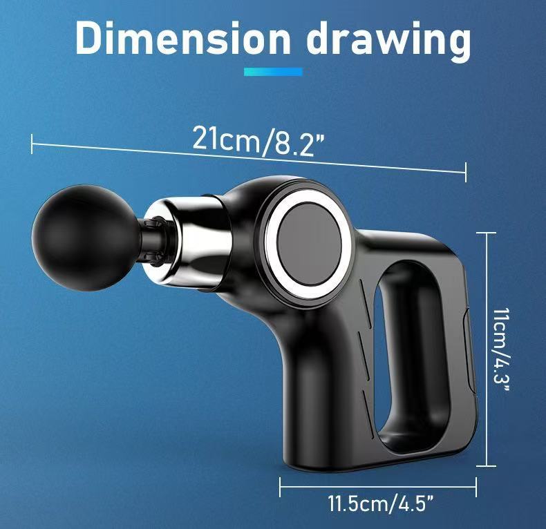 Grey Portable Mini Triangle Massage Gun with 6 Heads & 6 Speed Setting - High Frequency Muscle Stimulator for Professional Fitness (Button Model)