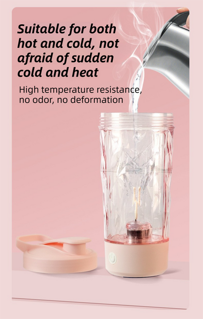 500ML Pink Portable Diamond Electric Shaker - Strong Vortex Stirring, Dual Temperature Endurance & Self-Cleaning for Protein Powder Coffee.