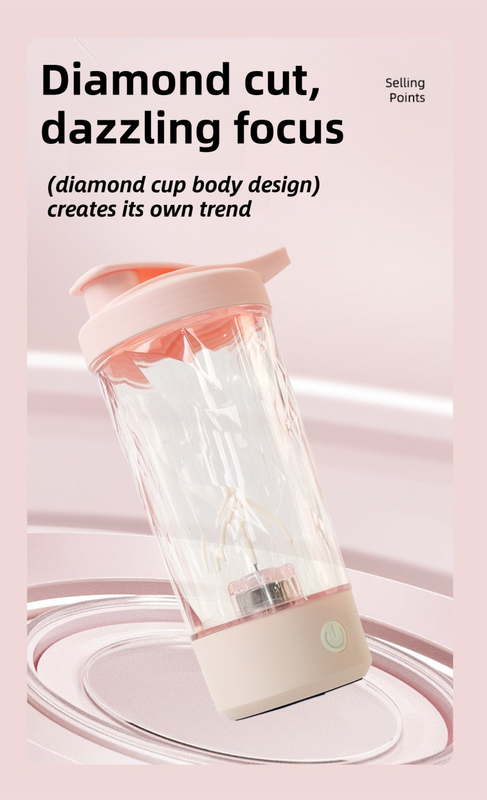 500ML White Portable Diamond Electric Shaker - Strong Vortex Stirring, Dual Temperature Endurance & Self-Cleaning for Protein Powder Coffee.
