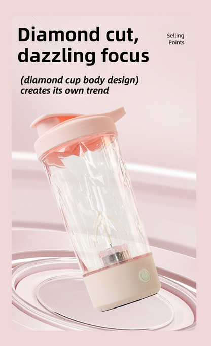 500ML White Portable Diamond Electric Shaker - Strong Vortex Stirring, Dual Temperature Endurance & Self-Cleaning for Protein Powder Coffee.