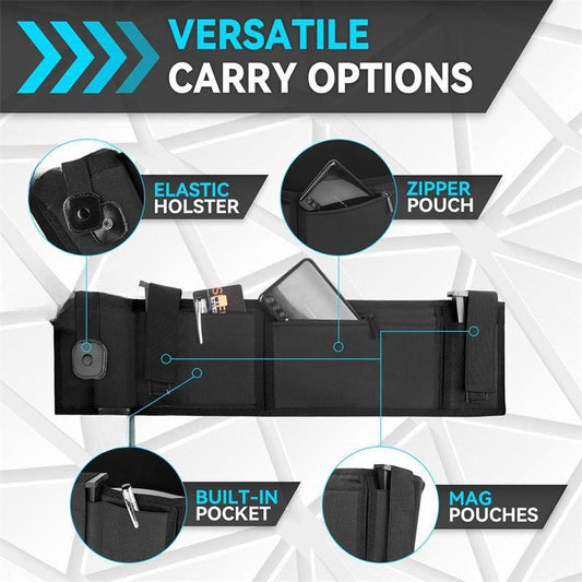 Black Multi-Functional Concealed Tactical Belly Band with Muti-Pouch and Holster - 45 inch Breathable Carry Belt for Outdoor Camping.