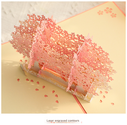 3D Handcrafted Cherry Blossom Pop-Up Greeting Card - Handwritten Paper Sculpture Card for Valentine's Day, Mother's Day & Anniversary
