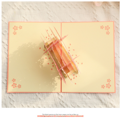 3D Handcrafted Cherry Blossom Pop-Up Greeting Card - Handwritten Paper Sculpture Card for Valentine's Day, Mother's Day & Anniversary
