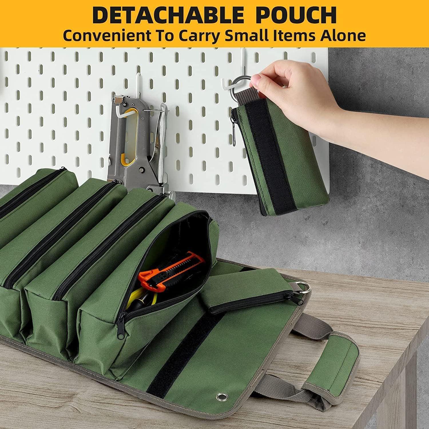 Black Heavy-Duty Oxford Cloth Roll-Up Tool Organizer - Detachable Multi-Purpose Utility Bag for Mechanics, Electricians & Outdoors.