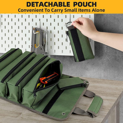 Black Heavy-Duty Oxford Cloth Roll-Up Tool Organizer - Detachable Multi-Purpose Utility Bag for Mechanics, Electricians & Outdoors.