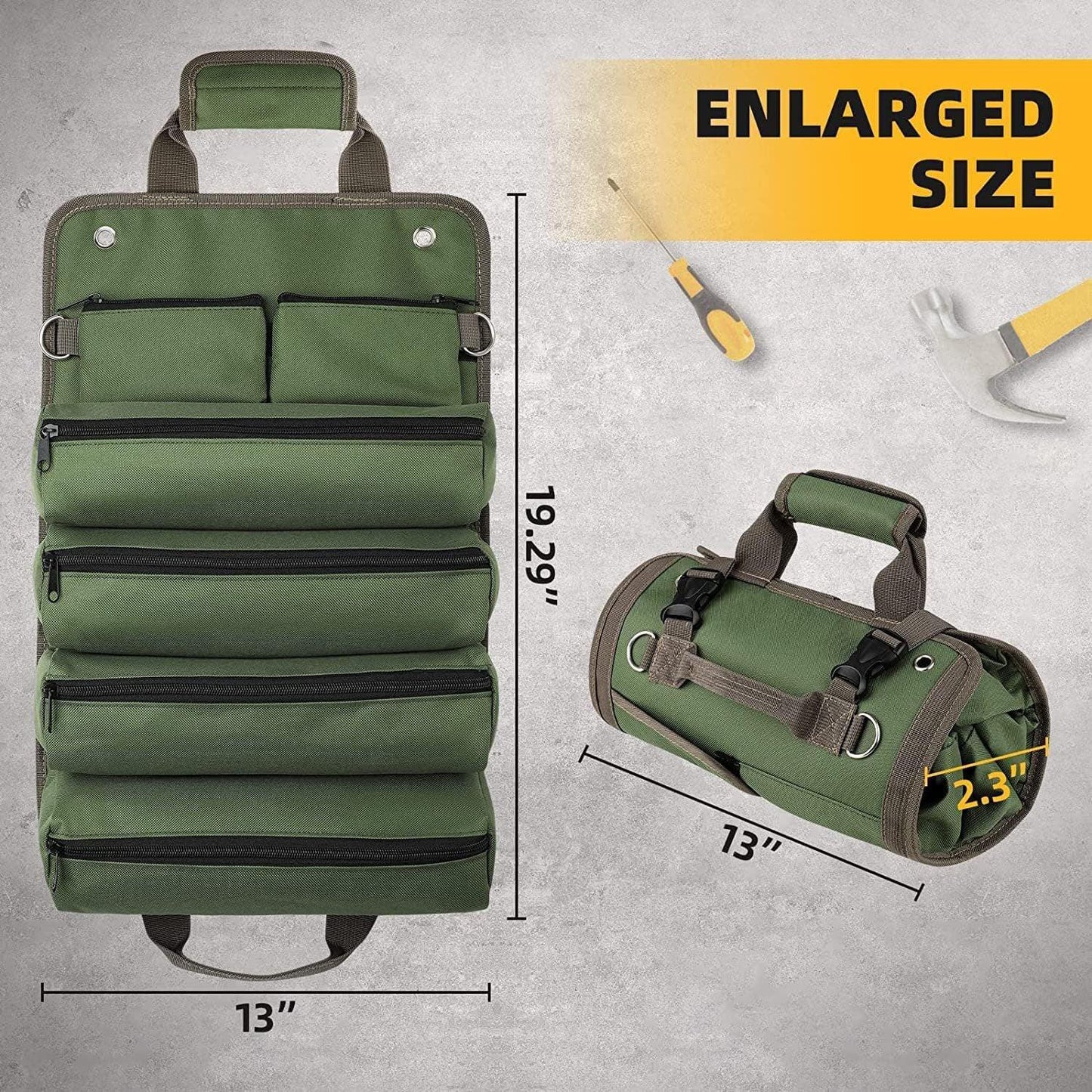 Black Heavy-Duty Oxford Cloth Roll-Up Tool Organizer - Detachable Multi-Purpose Utility Bag for Mechanics, Electricians & Outdoors.
