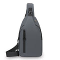 Grey Waterproof Unisex Chest Bag with USB Charging & Headphone Port  - 3-Layer Large Capacity PU Leather Crossbody Bag