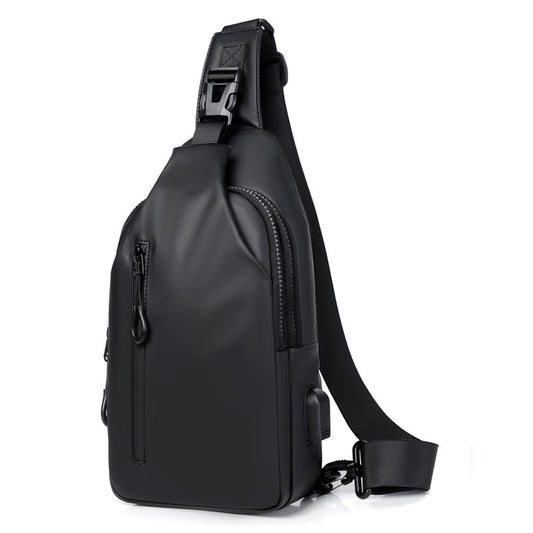 Black Water / Wrinkle-Resistant Nylon Men's Tactical Chest Bag with USB Charging Port - 4 Layer Large Capacity Crossbody Pack