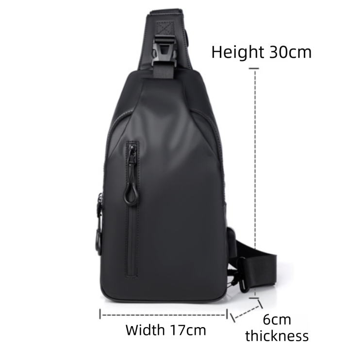 Black Water / Wrinkle-Resistant Nylon Men's Tactical Chest Bag with USB Charging Port - 4 Layer Large Capacity Crossbody Pack