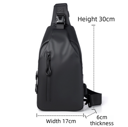 Black Water / Wrinkle-Resistant Nylon Men's Tactical Chest Bag with USB Charging Port - 4 Layer Large Capacity Crossbody Pack