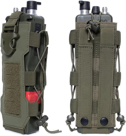 Green Adjustable Tactical Water Bottle Pouch - Multi-Functional MOLLE Compatible Accessory Bag for Hiking & Outdoor Survival