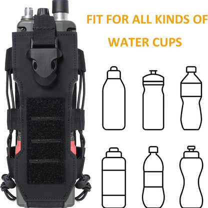 Green Adjustable Tactical Water Bottle Pouch - Multi-Functional MOLLE Compatible Accessory Bag for Hiking & Outdoor Survival