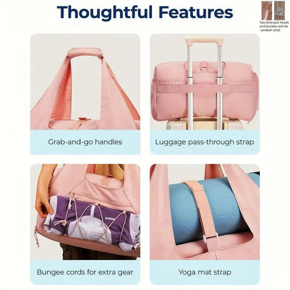 Black High-Capacity Yoga Gym Duffel Set with Bonus Bottle Phone Pouch, Separate Shoe Compartment & Yoga Mat Strap