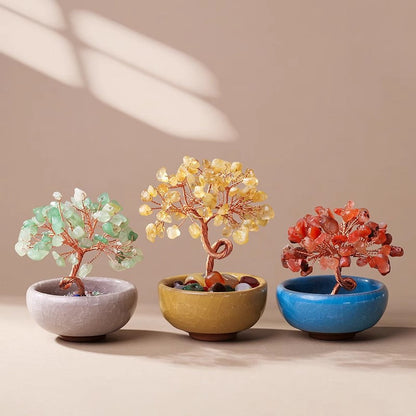 Natural Pink Crystal Money Tree with Fortune Basin & Adjustable Wire Branches - Desktop Feng Shui Decor for Wealth and Prosperity