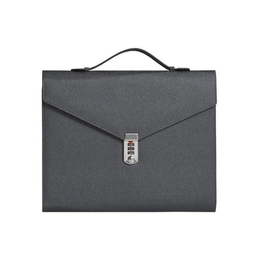 Black Anti-Theft Document Organizer with Secure Password Lock - Waterproof PU Leather Confidential File Bag.