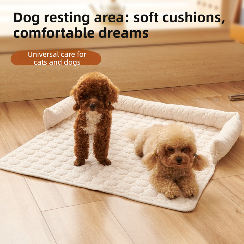 Blue Pet Sofa Protector & Calming Bolster Bed with Cable Knit - 75x75CM Thickened Non Slip Furniture Cover for Cats & Dogs