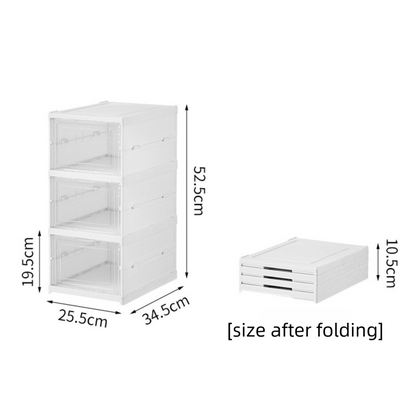 Transparent 3-Layer Foldable Shoe Storage Tower with Transparent Display Panel & Back Ventilation - One-Pull Instant Setup Stackable Box (25.5x34.5x52.5CM)