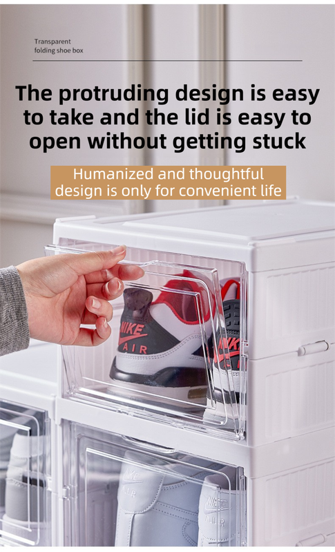 Transparent 3-Layer Foldable Shoe Storage Tower with Transparent Display Panel & Back Ventilation - One-Pull Instant Setup Stackable Box (25.5x34.5x52.5CM)