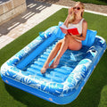 180x118CM Blue Deluxe Inflatable Suntan Tub & Floating Pool Lounger with Dual Integrated Cup Holders and Pillow - Portable Sunbathing Pool for Lawn & Water
