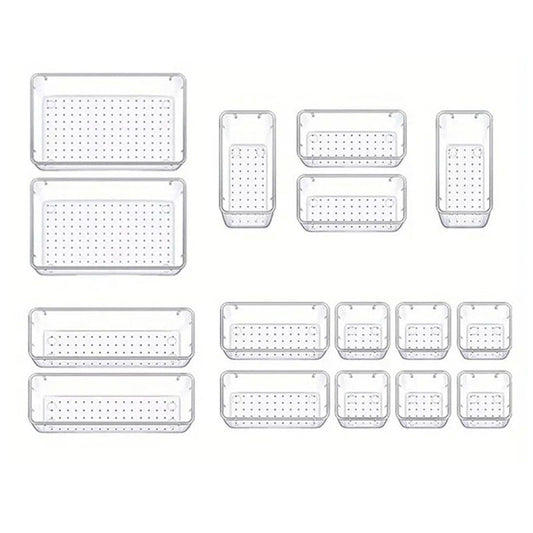 16PCS Transparent Stackable Organizer Set - 4-Size Versatile Desktop & Drawer Divider