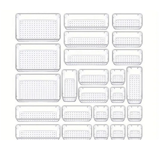 25PCS Transparent Stackable Organizer Set - 4-Size Versatile Desktop & Drawer Divider