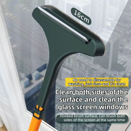 2-Pack 2-in-1 Professional Window Screen Brush & Glass Cleaner - Detachable Long-Handle Squeegee & Scrubber (White Green & Yellow Green).