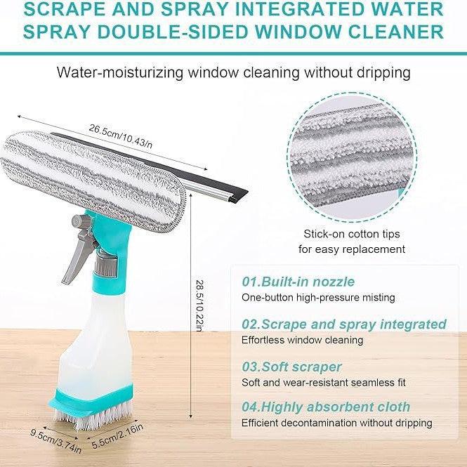 4-in-1 Versatile Window Cleaning Kit - All-in-One Spray, Squeegee, Brush, and Plush Scrubber.