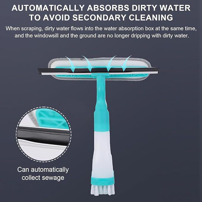 4-in-1 Versatile Window Cleaning Kit - All-in-One Spray, Squeegee, Brush, and Plush Scrubber.