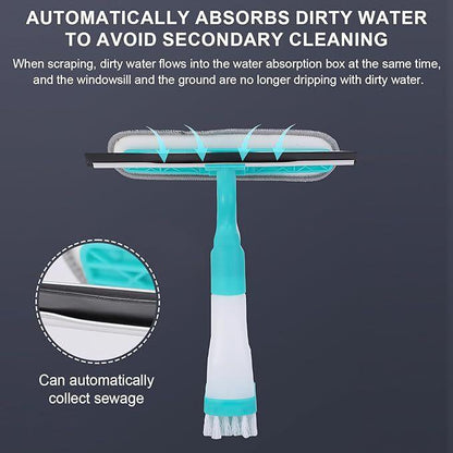 4-in-1 Versatile Window Cleaning Kit - All-in-One Spray, Squeegee, Brush, and Plush Scrubber.
