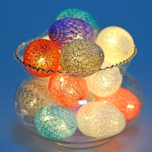 1.5M Easter Cotton Ball Egg String Lights (10 LED) - Colorful Egg-Shaped Fairy Light Holiday Decor