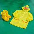 Kids Cartoon Rain Gear Set - Eco-Friendly Odorless Yellow Duck Raincoat & Matching 20cm Duck Rain Boots with Detachable Warm Cotton Liner.
