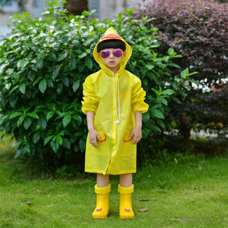 Kids Cartoon Rain Gear Set - Eco-Friendly Odorless Yellow Duck Raincoat & Matching 20cm Duck Rain Boots with Detachable Warm Cotton Liner.
