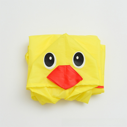Yellow Duck Kids Cartoon Animal Raincoat - Waterproof Hooded Rain Poncho for Toddlers & Students (90-130CM Height).